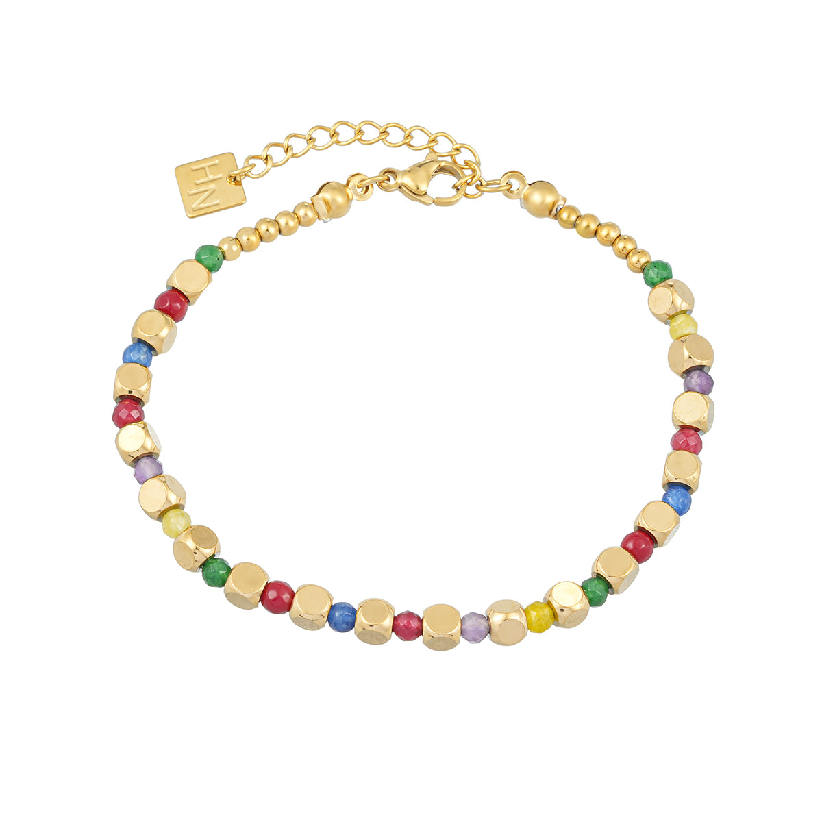 AYANNA Gold: Bracelet with Gold Beads & Hued Crystals