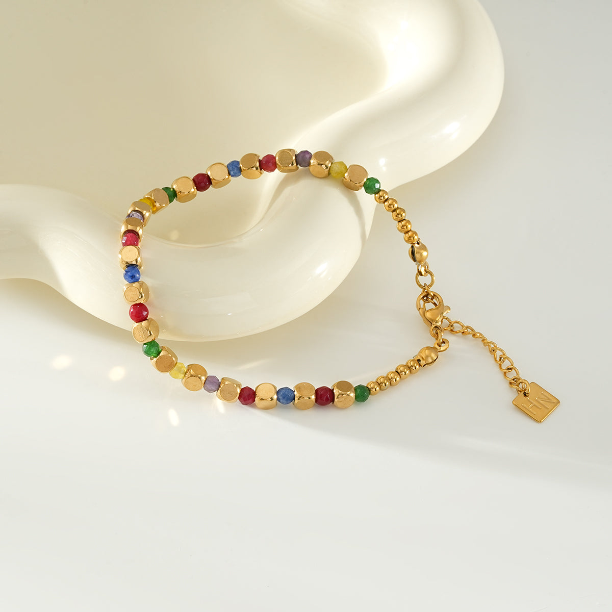 AYANNA Gold: Bracelet with Gold Beads & Hued Crystals