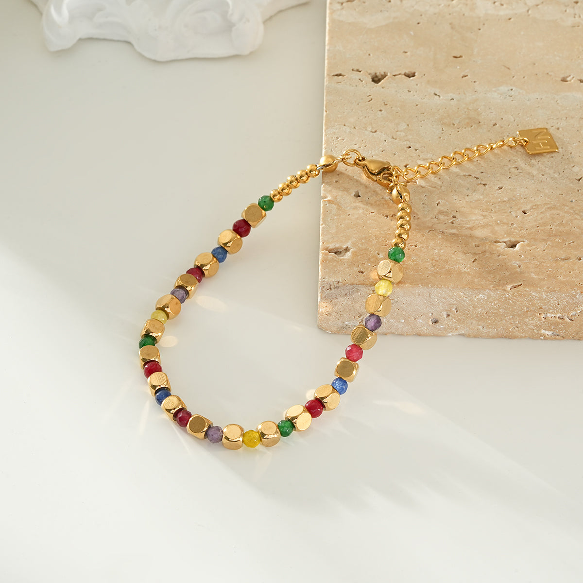 AYANNA Gold: Bracelet with Gold Beads & Hued Crystals