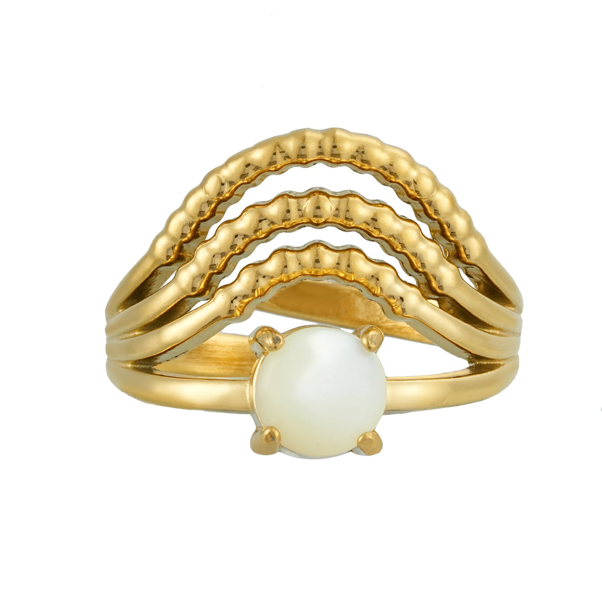 AURELYSSE Gold Ring: Sculpted Gold Layers with Ivory Stone