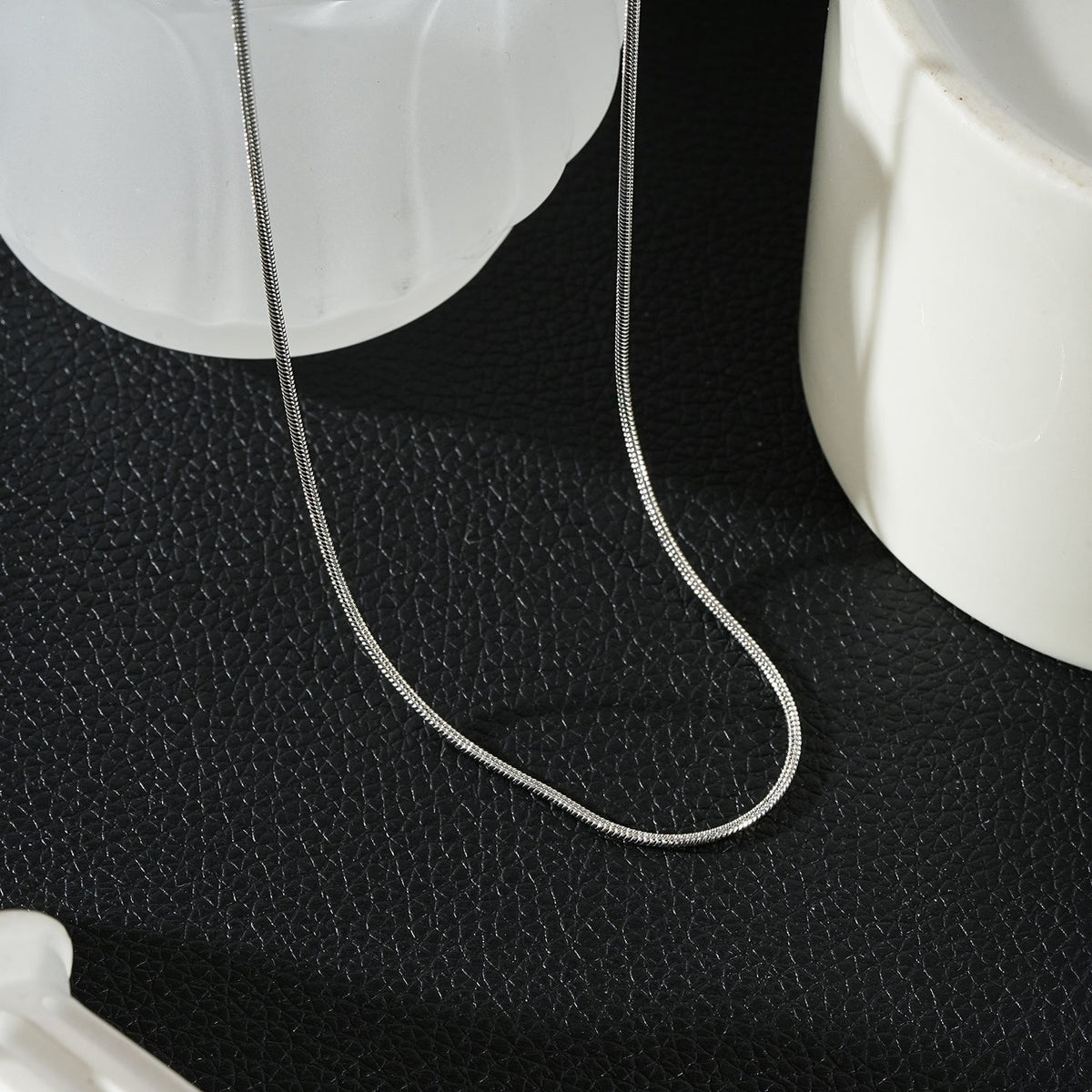 CHASTITY Silver (White Gold): Dainty Snake Skin Textured Chain Necklace