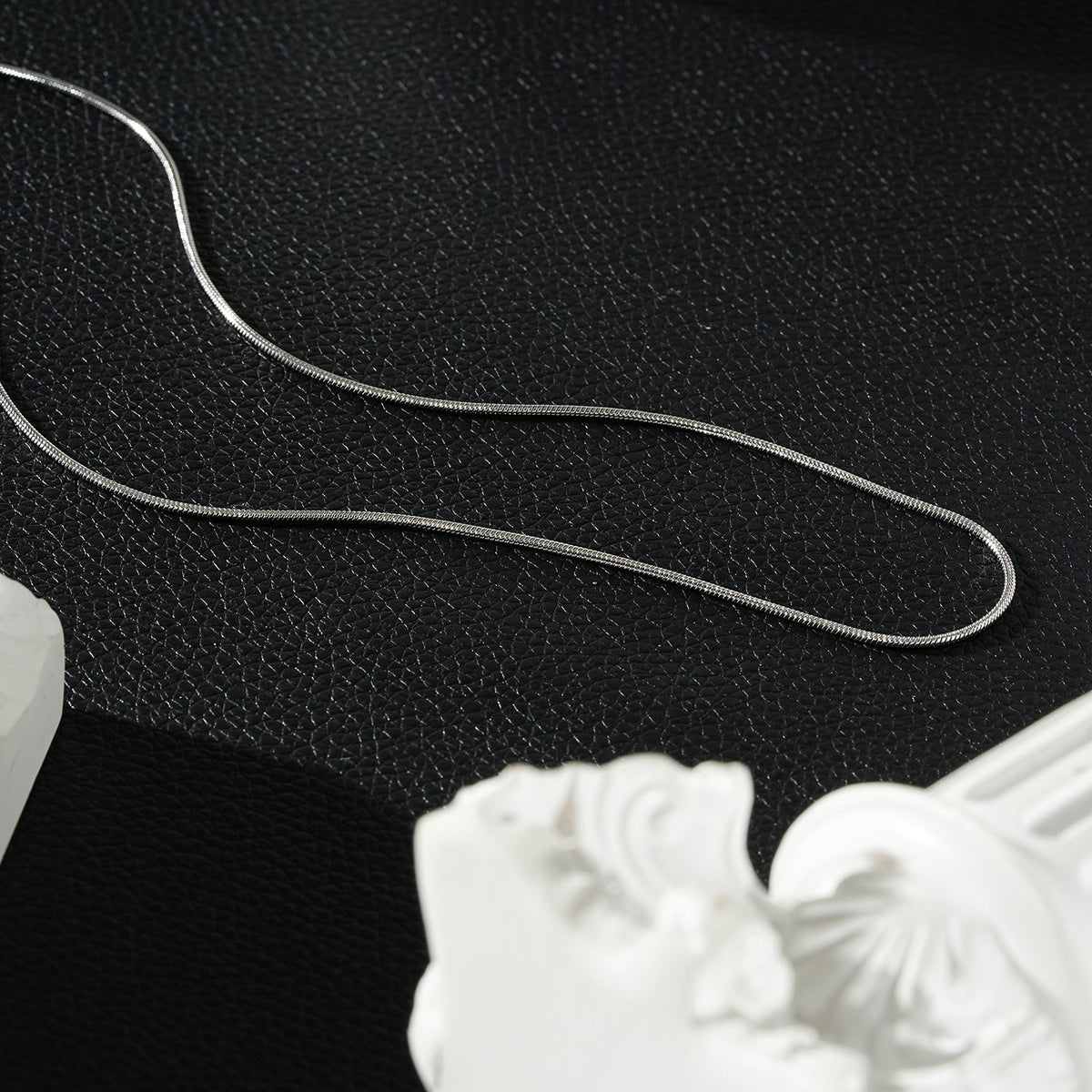 CHASTITY Silver (White Gold): Dainty Snake Skin Textured Chain Necklace