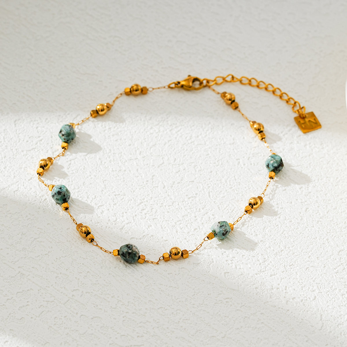 GIROC: Link-Chain, Gold Beads & African Turquoise Natural Stones Anklet