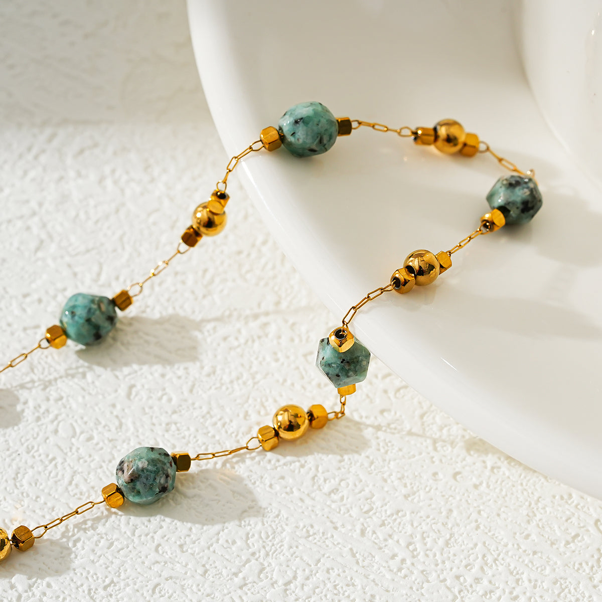 GIROC: Link-Chain, Gold Beads & African Turquoise Natural Stones Anklet