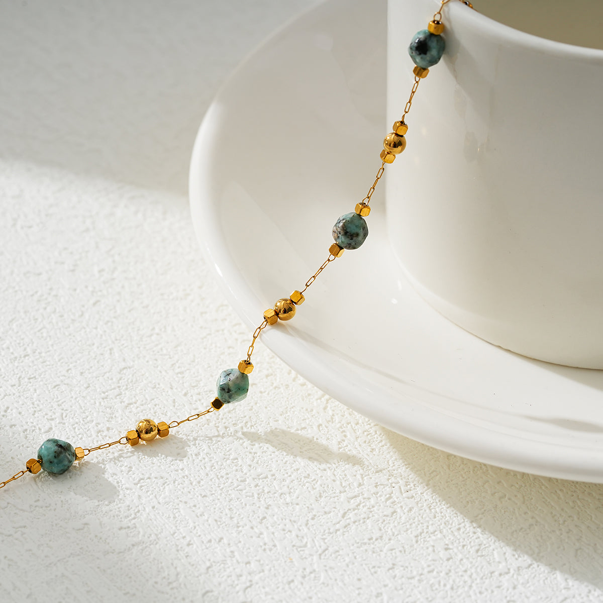 GIROC: Link-Chain, Gold Beads & African Turquoise Natural Stones Anklet