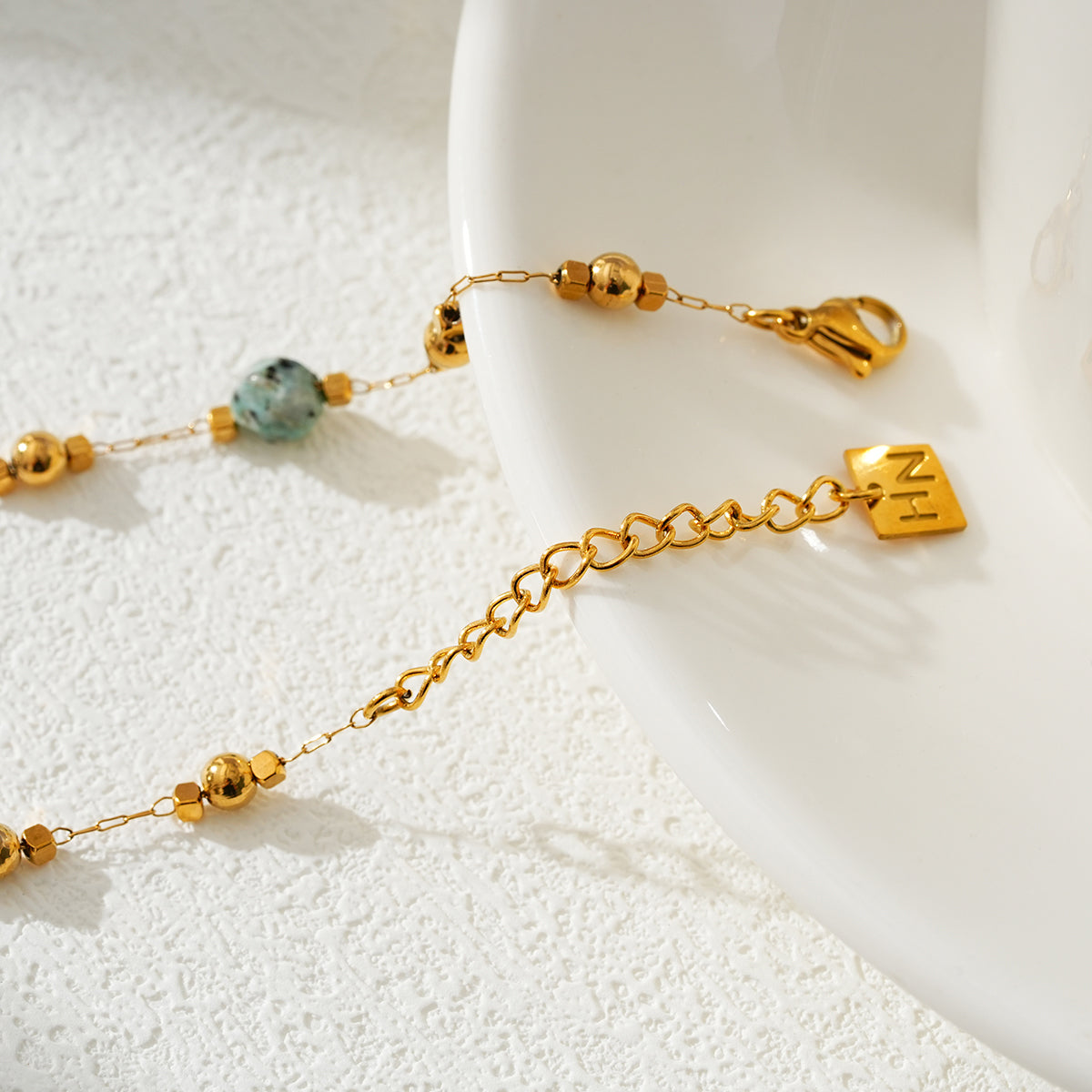 GIROC: Link-Chain, Gold Beads & African Turquoise Natural Stones Anklet