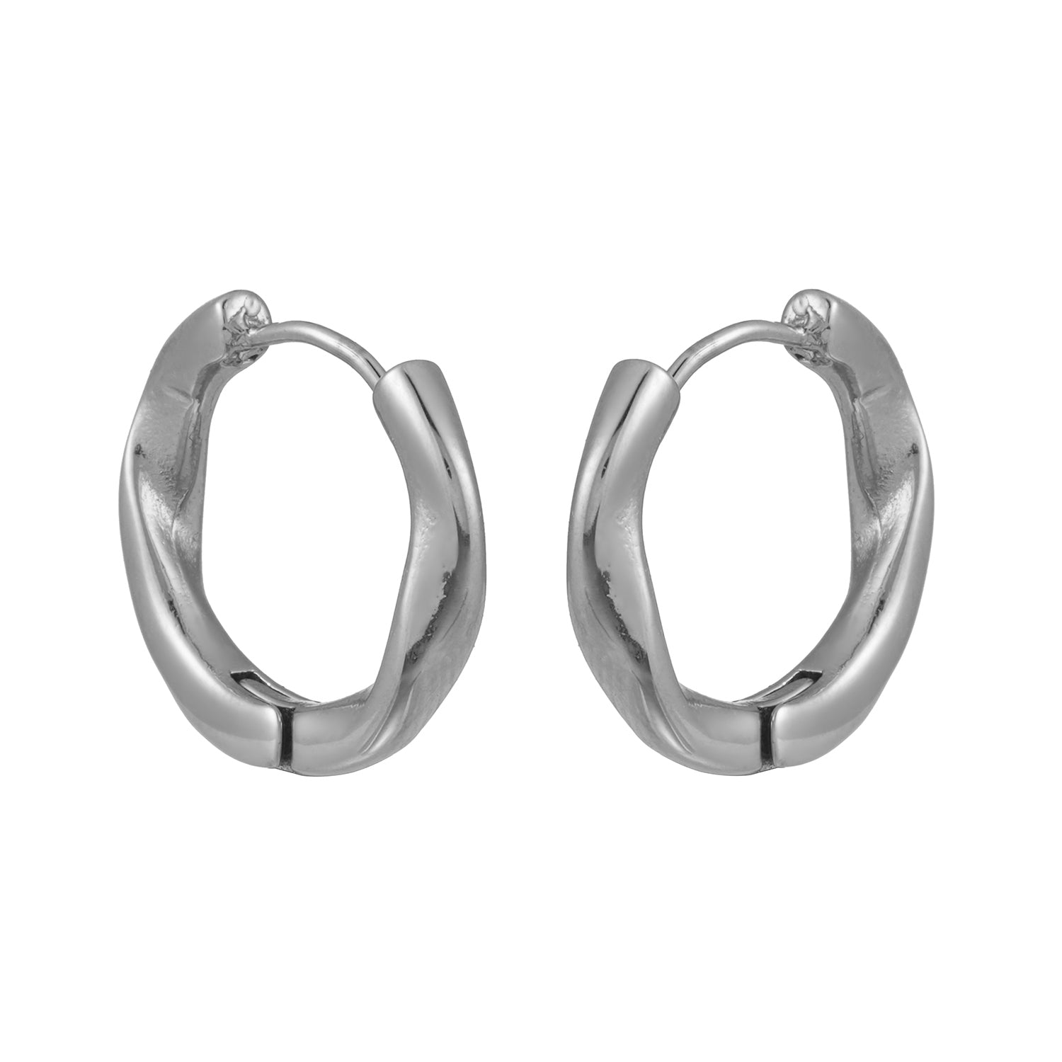 ABIRI Silver (White Gold): Subtle Twist Hoop Earrings
