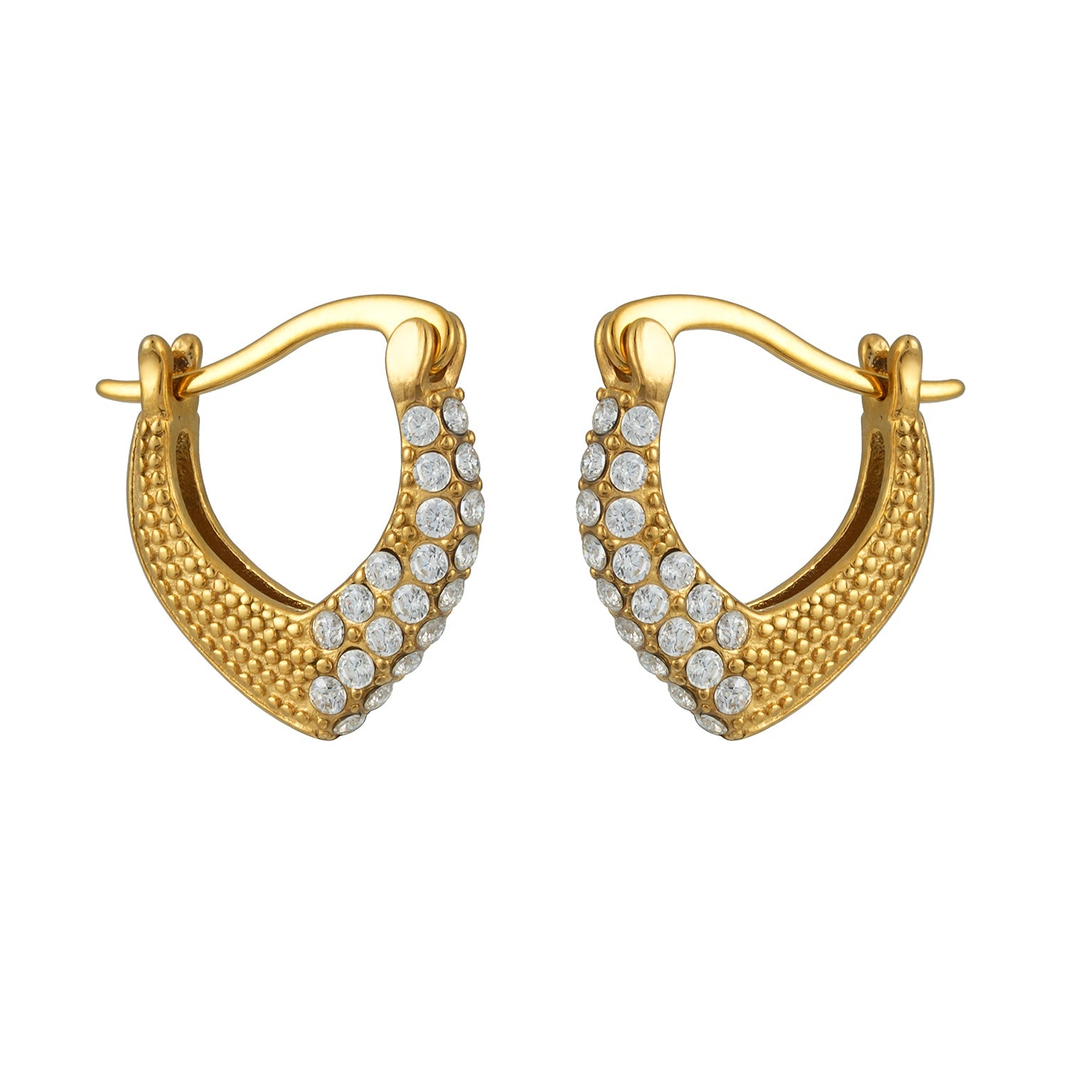 EDMANA Gold: Art Deco Pavé Zirconia Textured Earrings