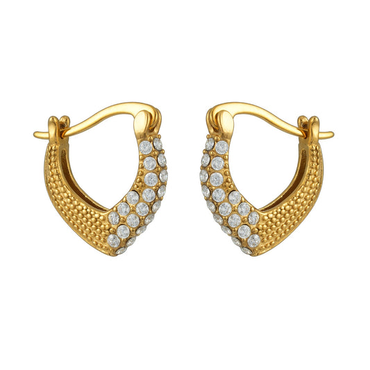 EDMANA Gold: Art Deco Pavé Zirconia Textured Earrings