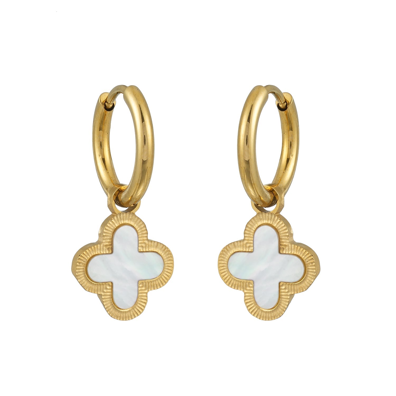 KADSRA Gold: Clover Shaped Shell Charm on A Classic Round Hoop