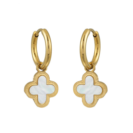 KADSRA Gold: Clover Shaped Shell Charm on A Classic Round Hoop