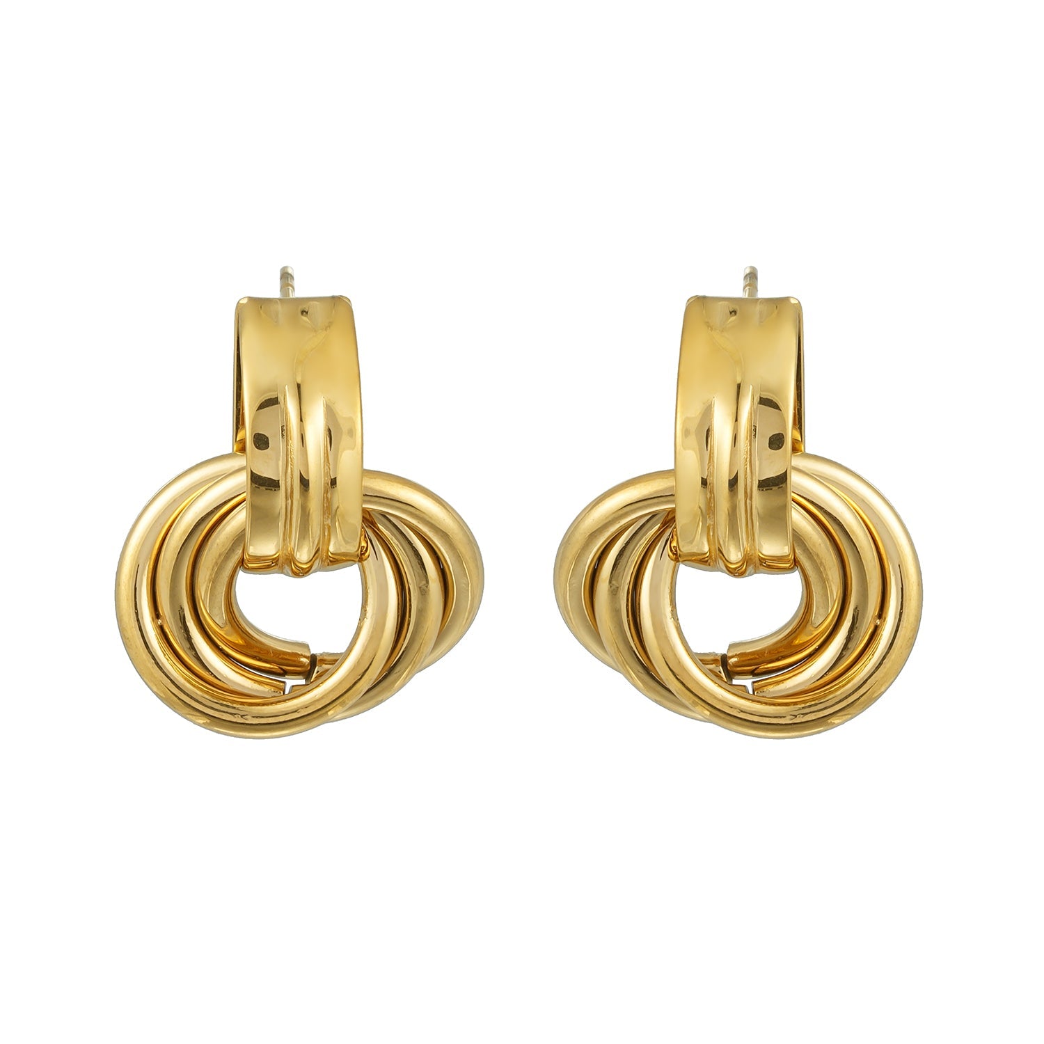 CALIGANTI Gold: Retro Style Intertwined Double Ring Earrings