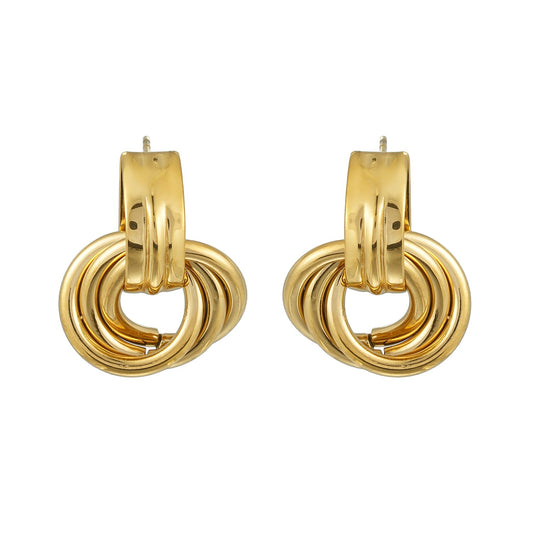 CALIGANTI Gold: Retro Style Intertwined Double Ring Earrings