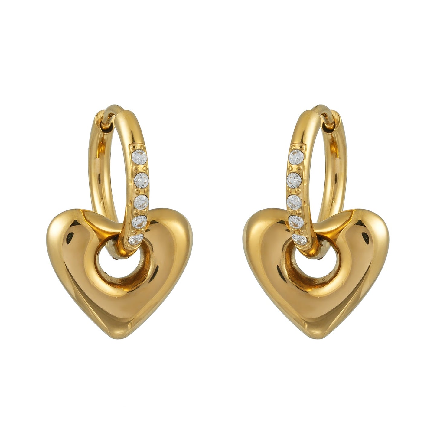 BISHAARA Gold: Zirconia Embedded Heart Charm Hoop Earrings – Forever Love