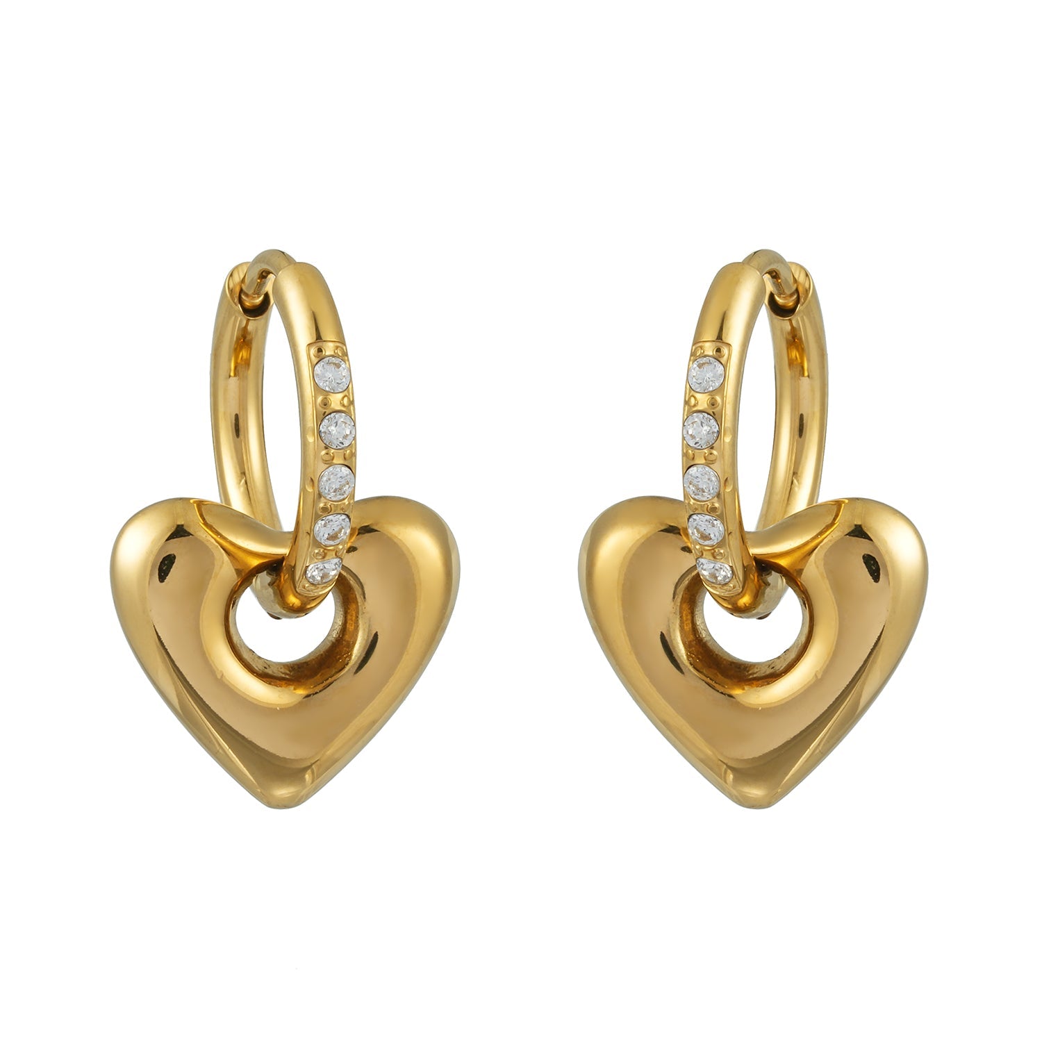 BISHAARA Gold: Zirconia Embedded Heart Charm Hoop Earrings – Forever Love