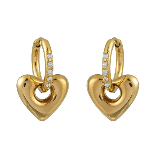 BISHAARA Gold: Zirconia Embedded Heart Charm Hoop Earrings – Forever Love