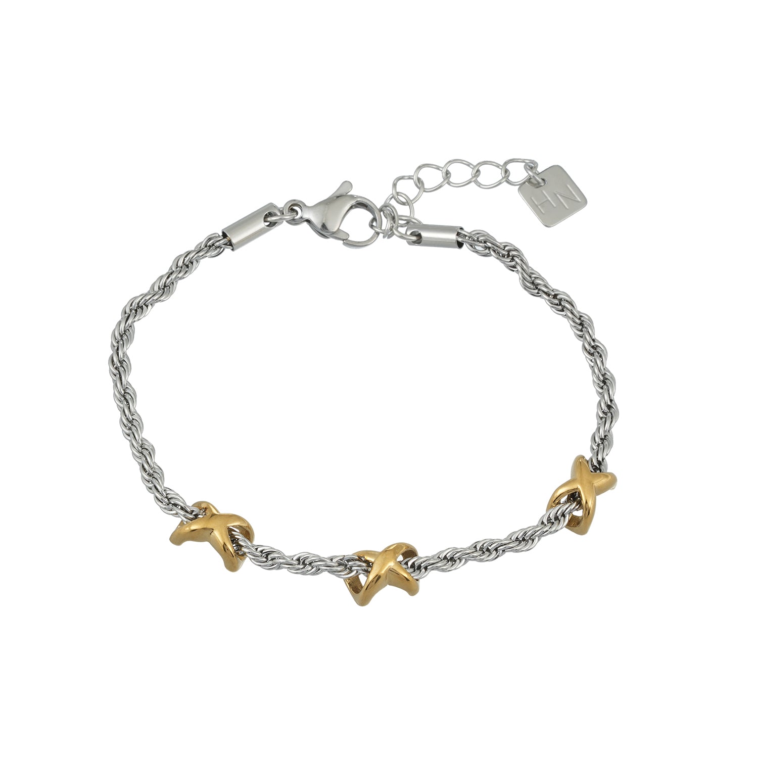 DRAGOSA Mixed Metals: Silver Rope Chain Bracelet with Triple Mini