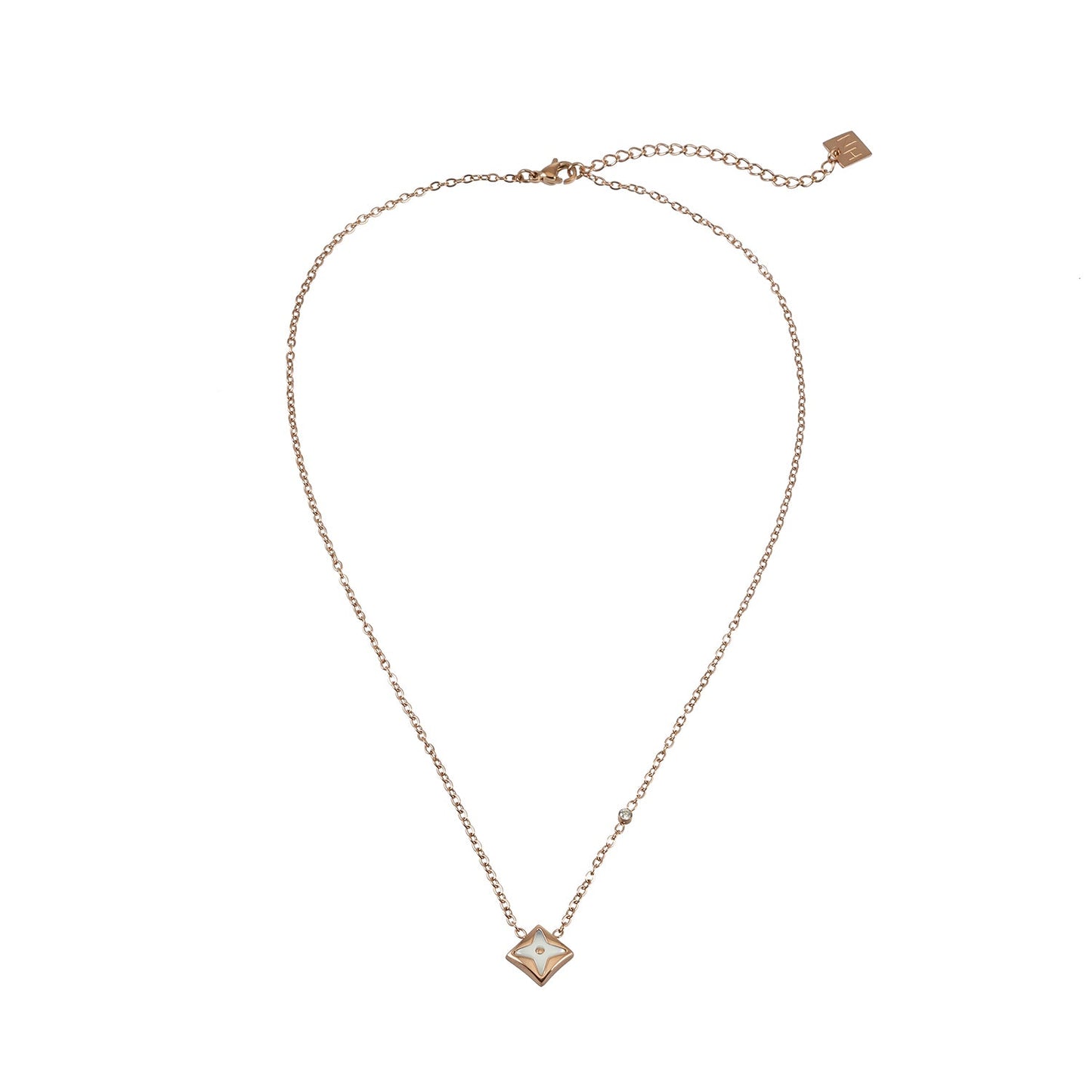 LAVINIA Gold: Square Gold Pendant Necklace with Cut-Away Shell Star and Mini Zirconia Charm
