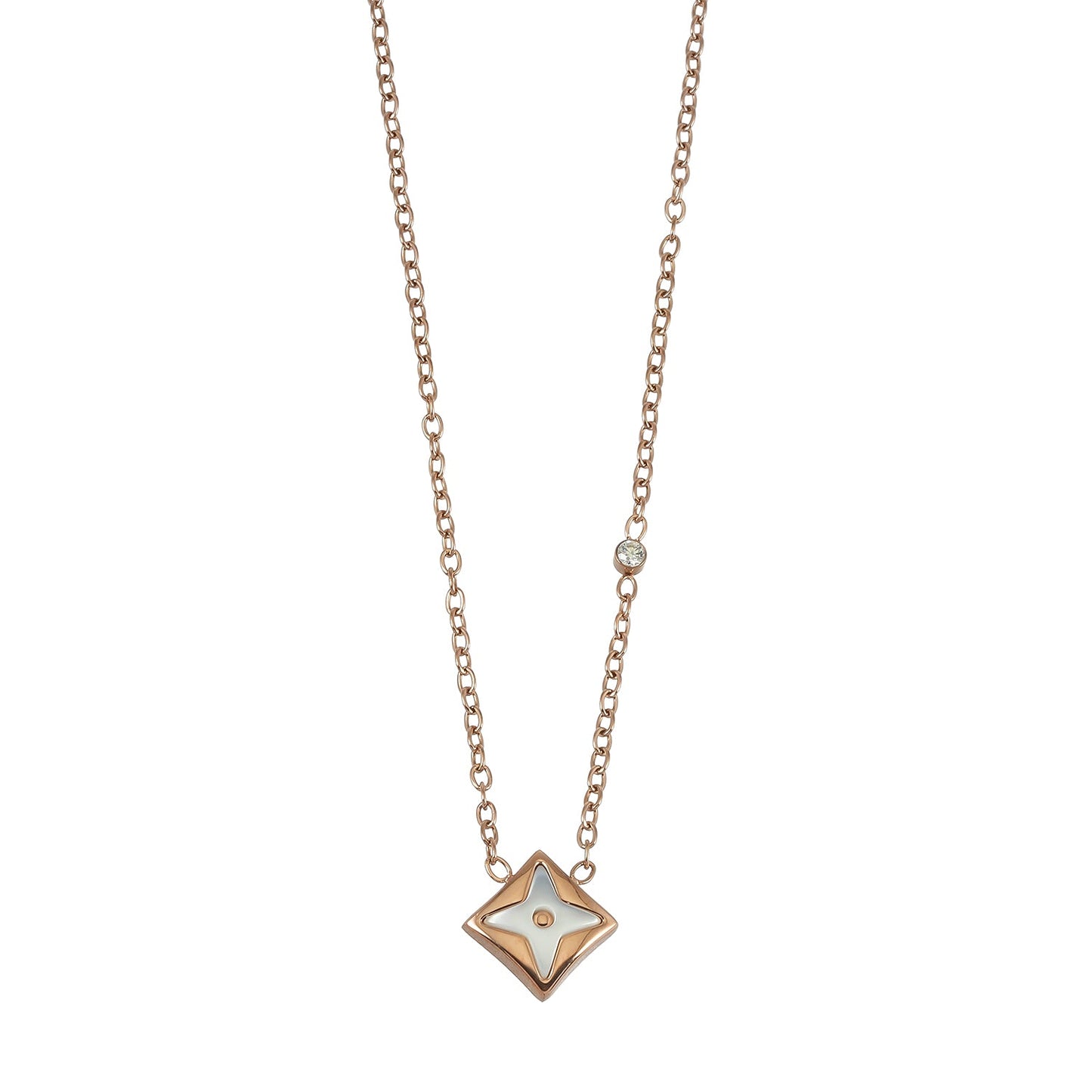 LAVINIA Gold: Square Gold Pendant Necklace with Cut-Away Shell Star and Mini Zirconia Charm