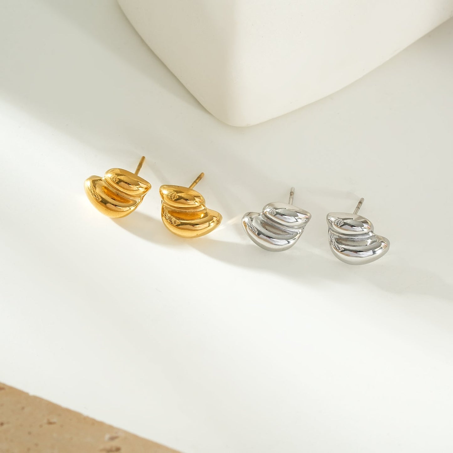 AISLA Gold: Contemporary Abstract Shaped Stud Earrings