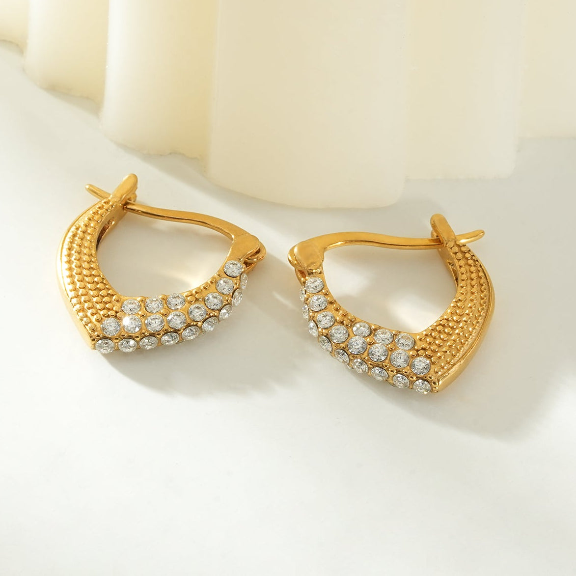 EDMANA Gold: Art Deco Pavé Zirconia Textured Earrings