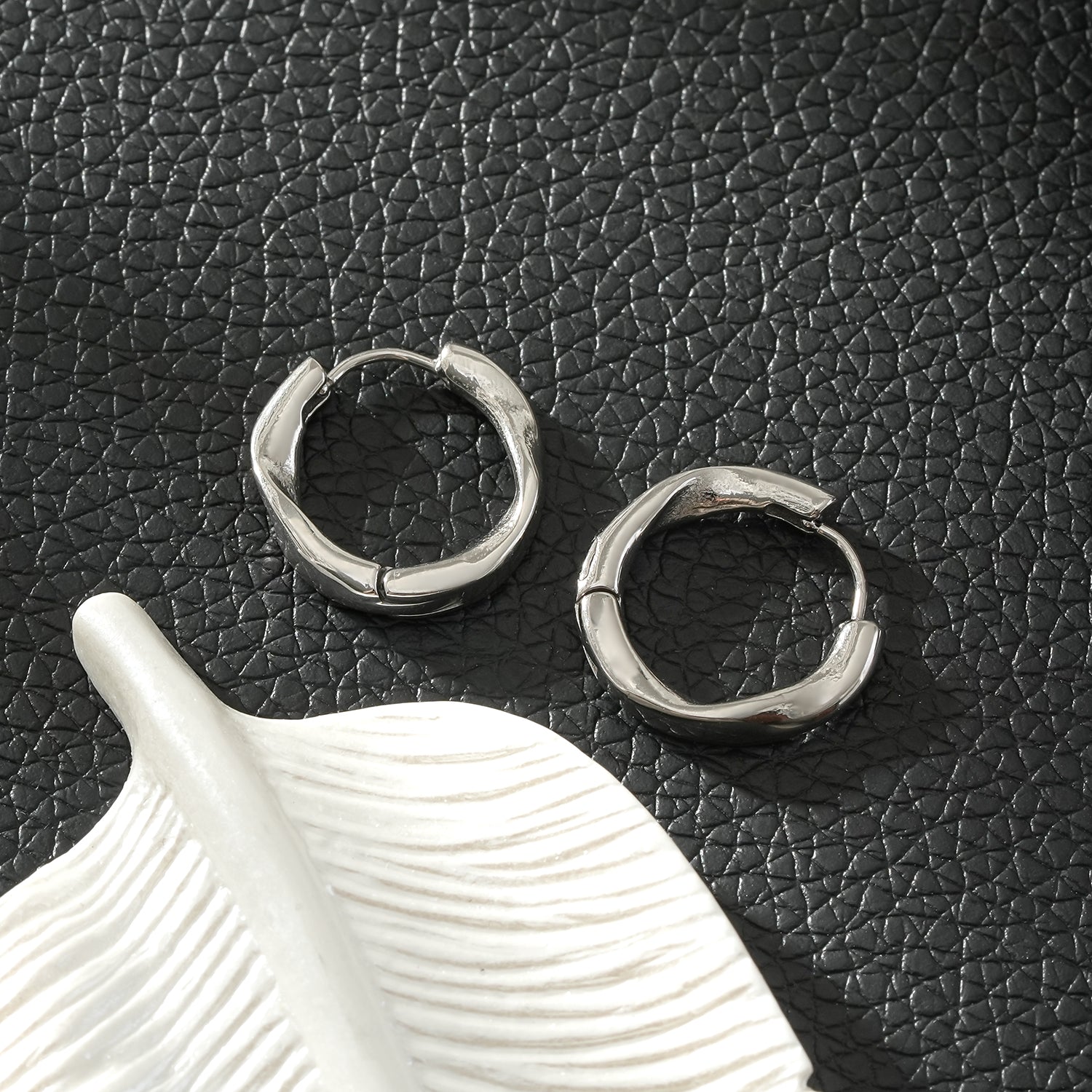 ABIRI Silver (White Gold): Subtle Twist Hoop Earrings