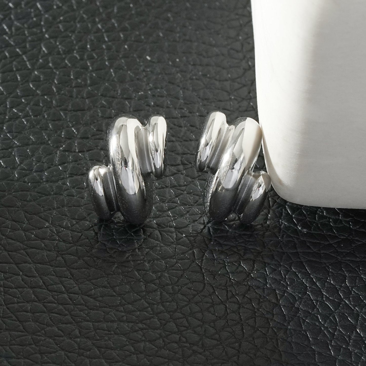 BRIGITTA Silver (White Gold): Contemporary Abstract Shaped Stud Earrings