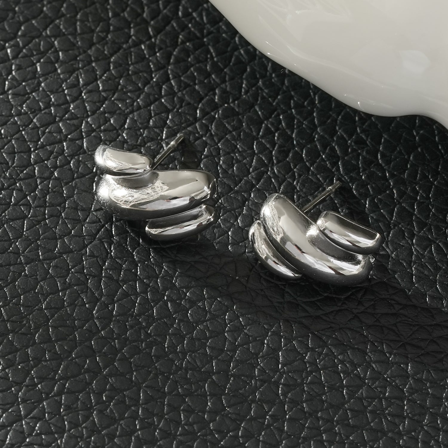 BRIGITTA Silver (White Gold): Contemporary Abstract Shaped Stud Earrings