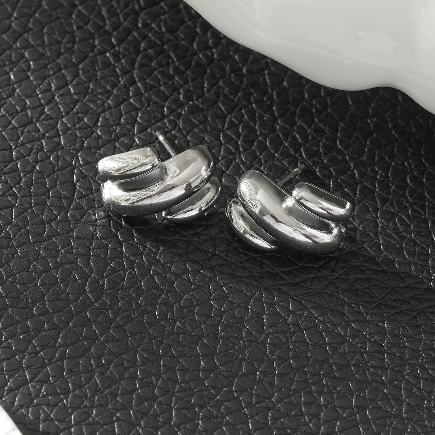 BRIGITTA Silver (White Gold): Contemporary Abstract Shaped Stud Earrings