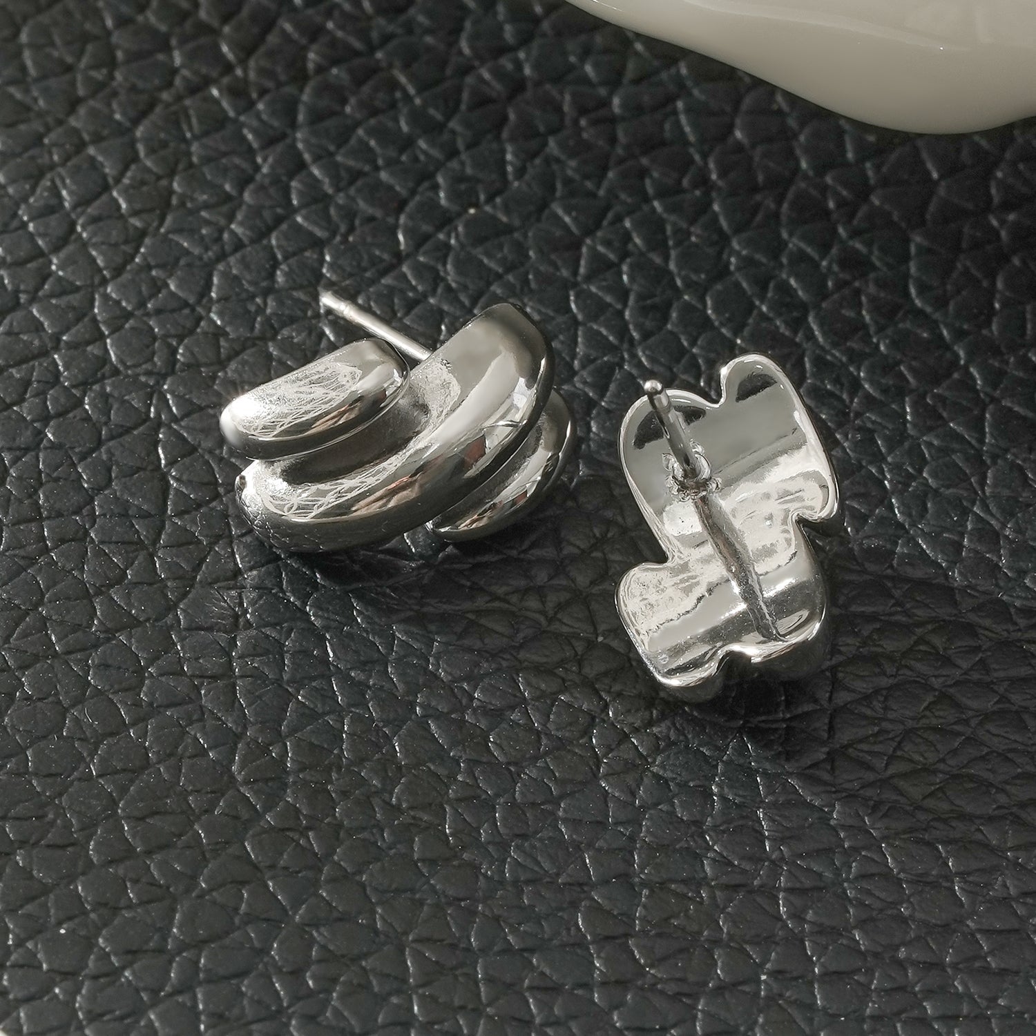 BRIGITTA Silver (White Gold): Contemporary Abstract Shaped Stud Earrings