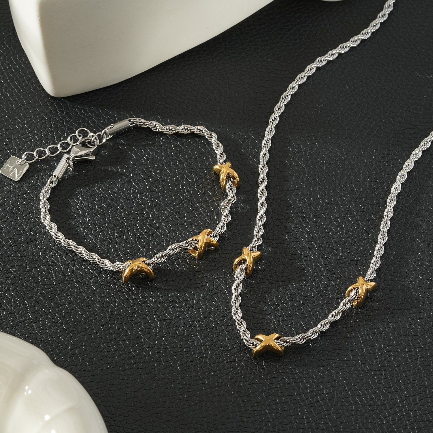 DRAGOSA Mixed Metals: Silver Rope Chain Bracelet with Triple Mini