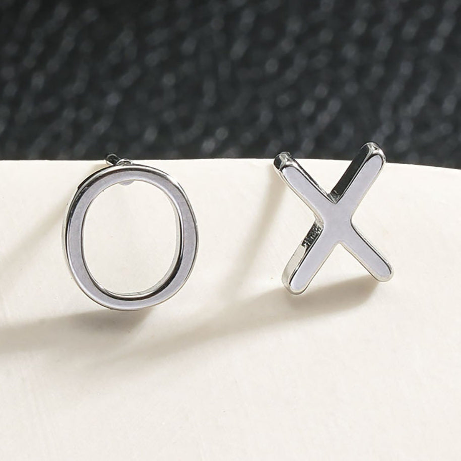 OX Silver (White Gold): Hugs, Kisses & Sparkle Stud Earrings
