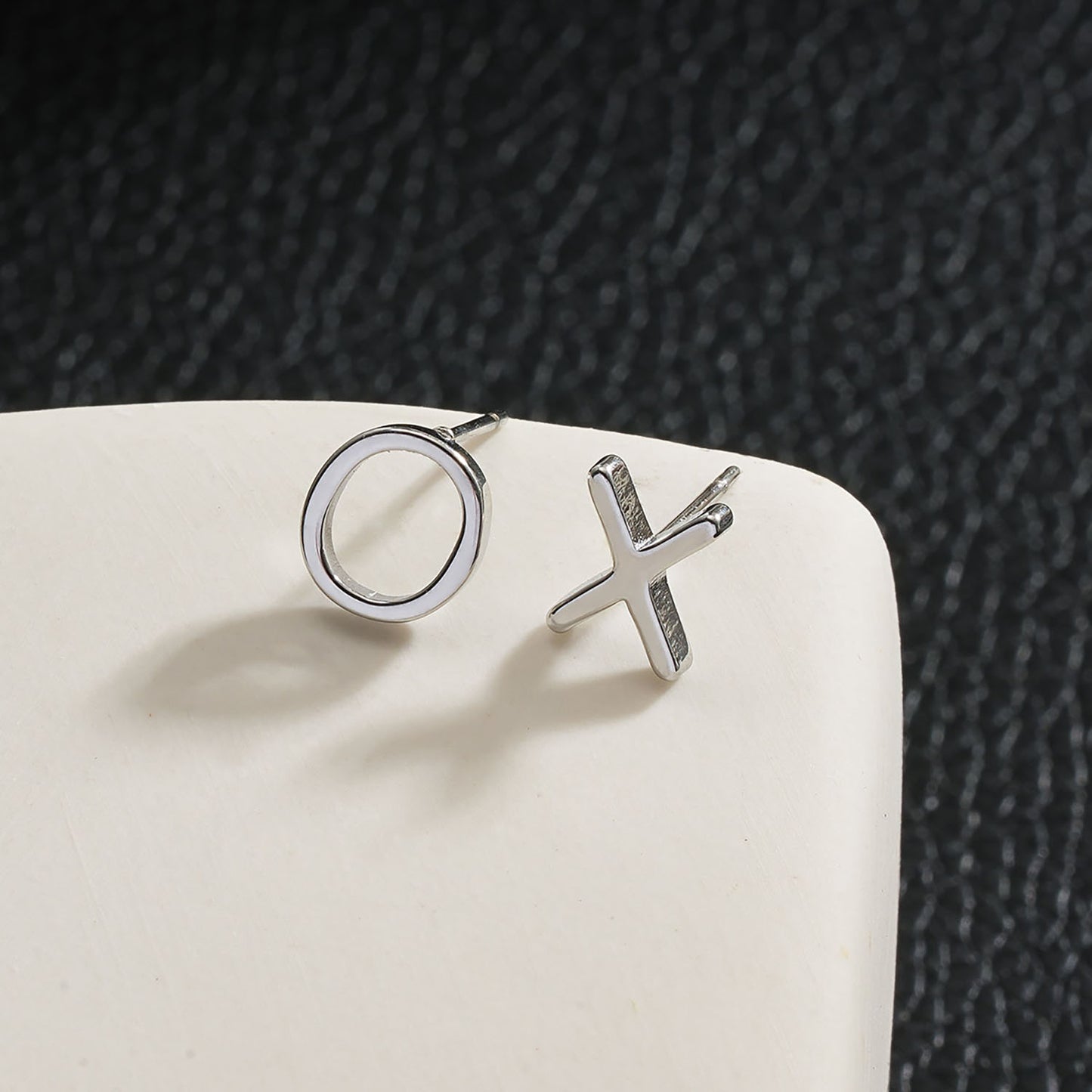 OX Silver (White Gold): Hugs, Kisses & Sparkle Stud Earrings