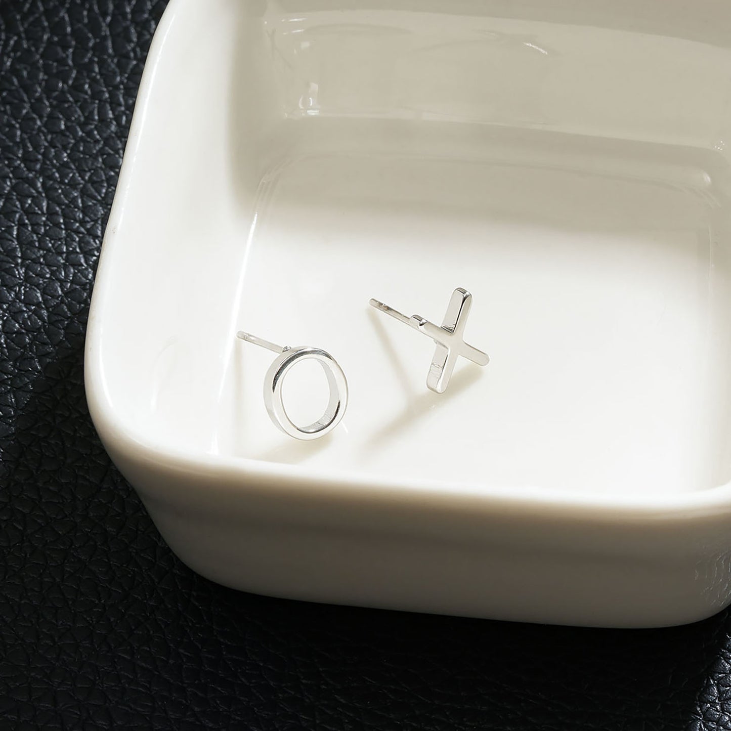 OX Silver (White Gold): Hugs, Kisses & Sparkle Stud Earrings