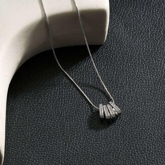 GARNA Silver (White Gold): Mini Snake-Skin Chain with Zirconia-Adorned Oval Shaped Charms
