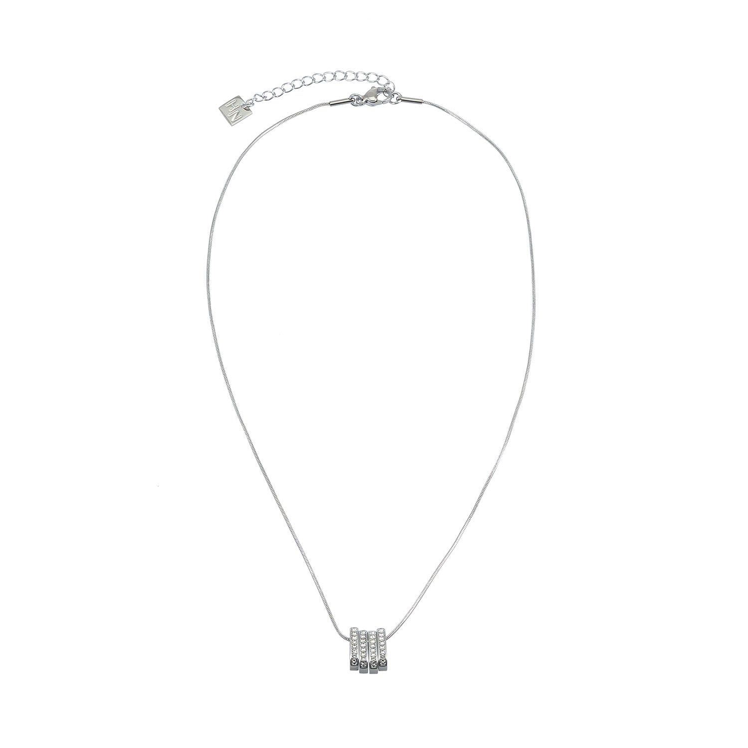 GARNA Silver (White Gold): Mini Snake-Skin Chain with Zirconia-Adorned Oval Shaped Charms
