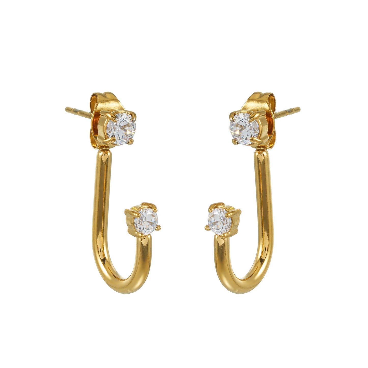 ELIANA Gold: Double Zirconia Ear Jacket Earrings