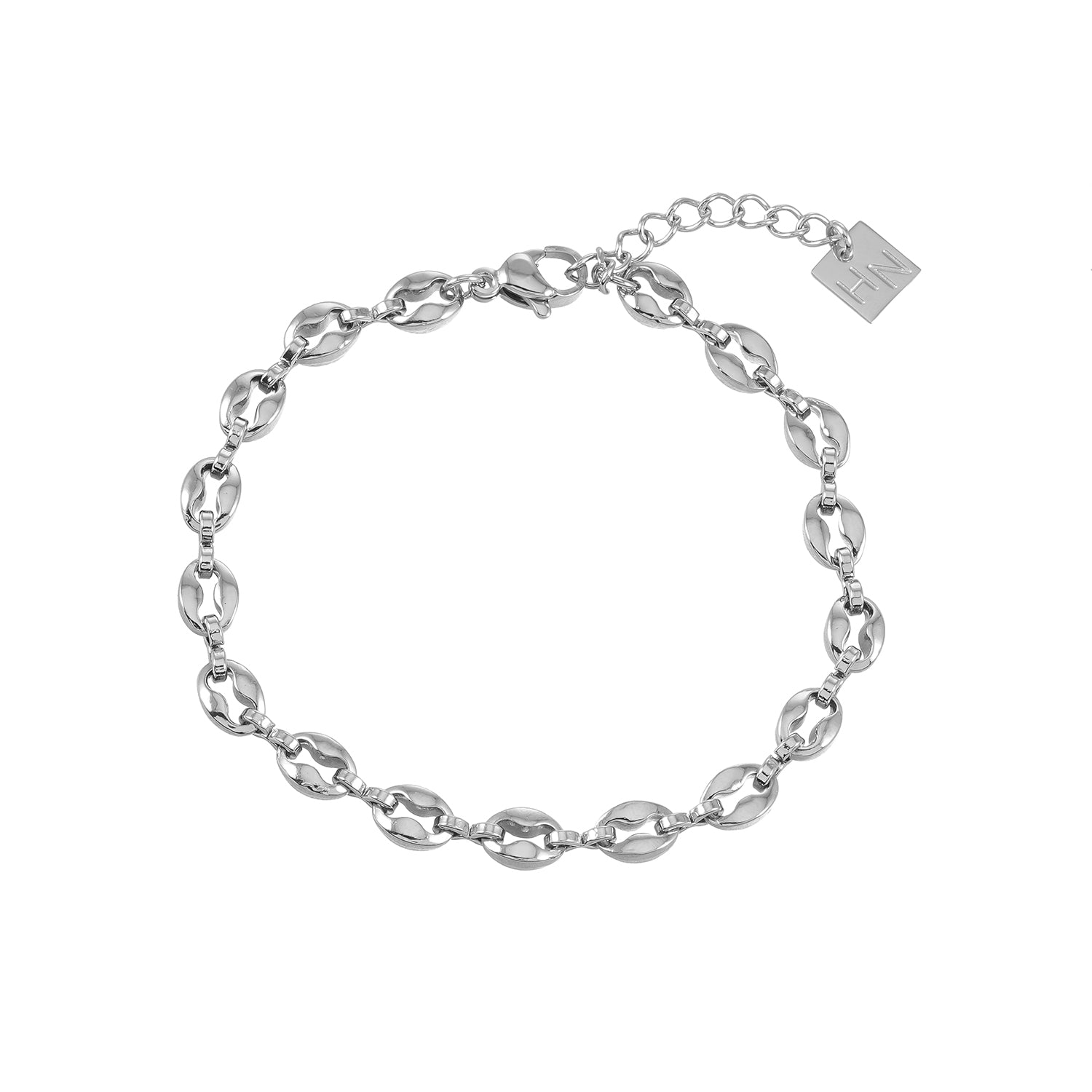 BOSEDE Silver (White Gold): Oval Beaded Link Chain Bracelet – Minimalist Everyday Jewellery