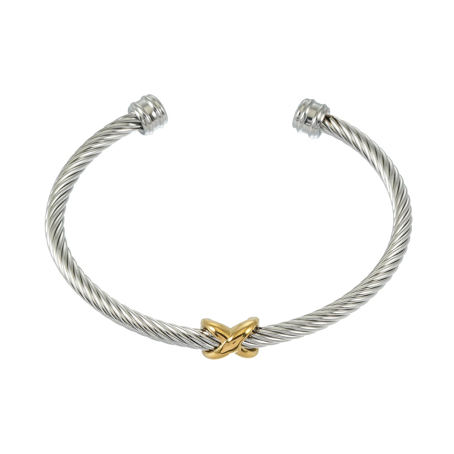 CONSTATINA Mixed Gold & Silver: Two-Tone Twisted Cable Cuff Bracelet