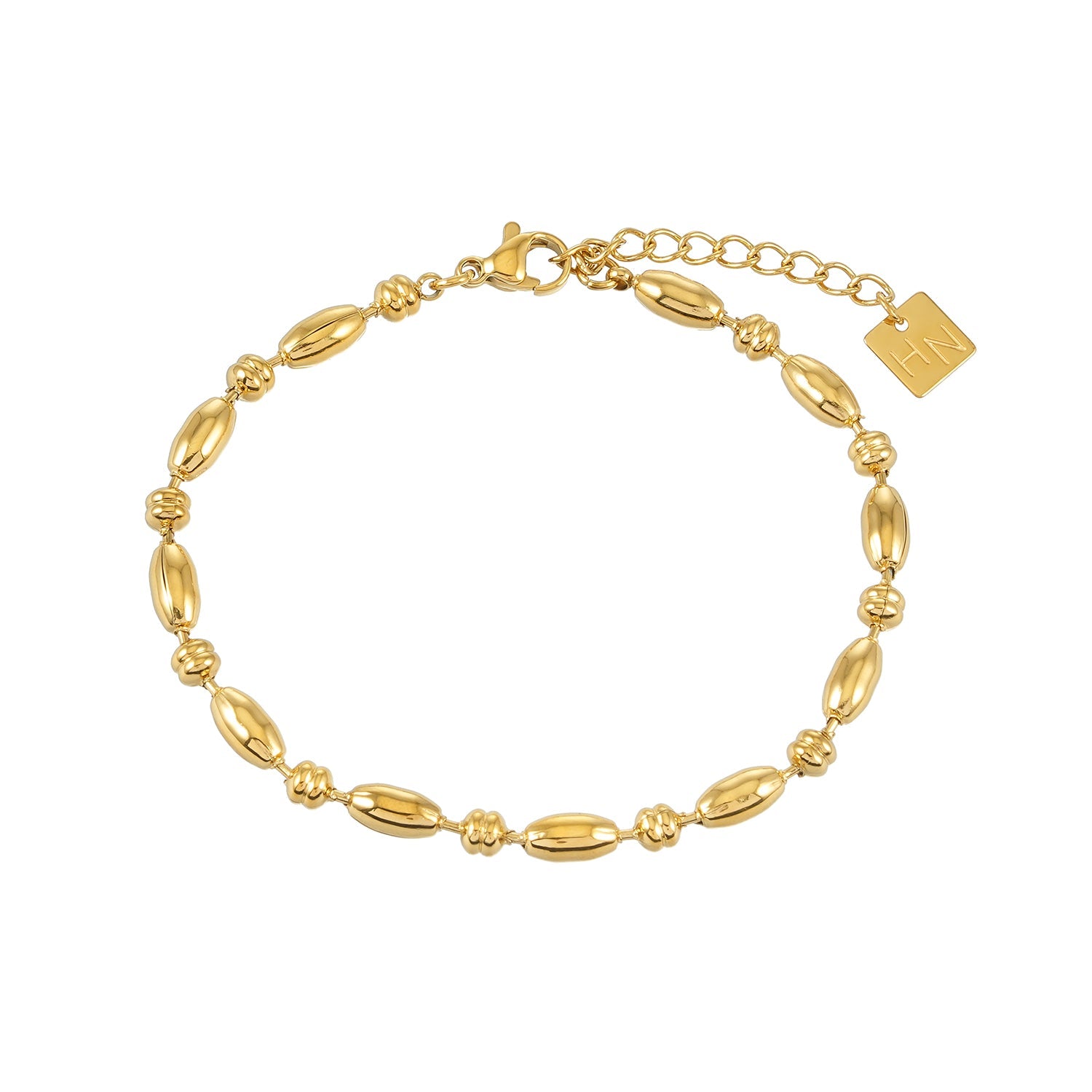 ADIATA Gold: Polished Oval Bead Bracelet – Sculpted Statement Jewellery