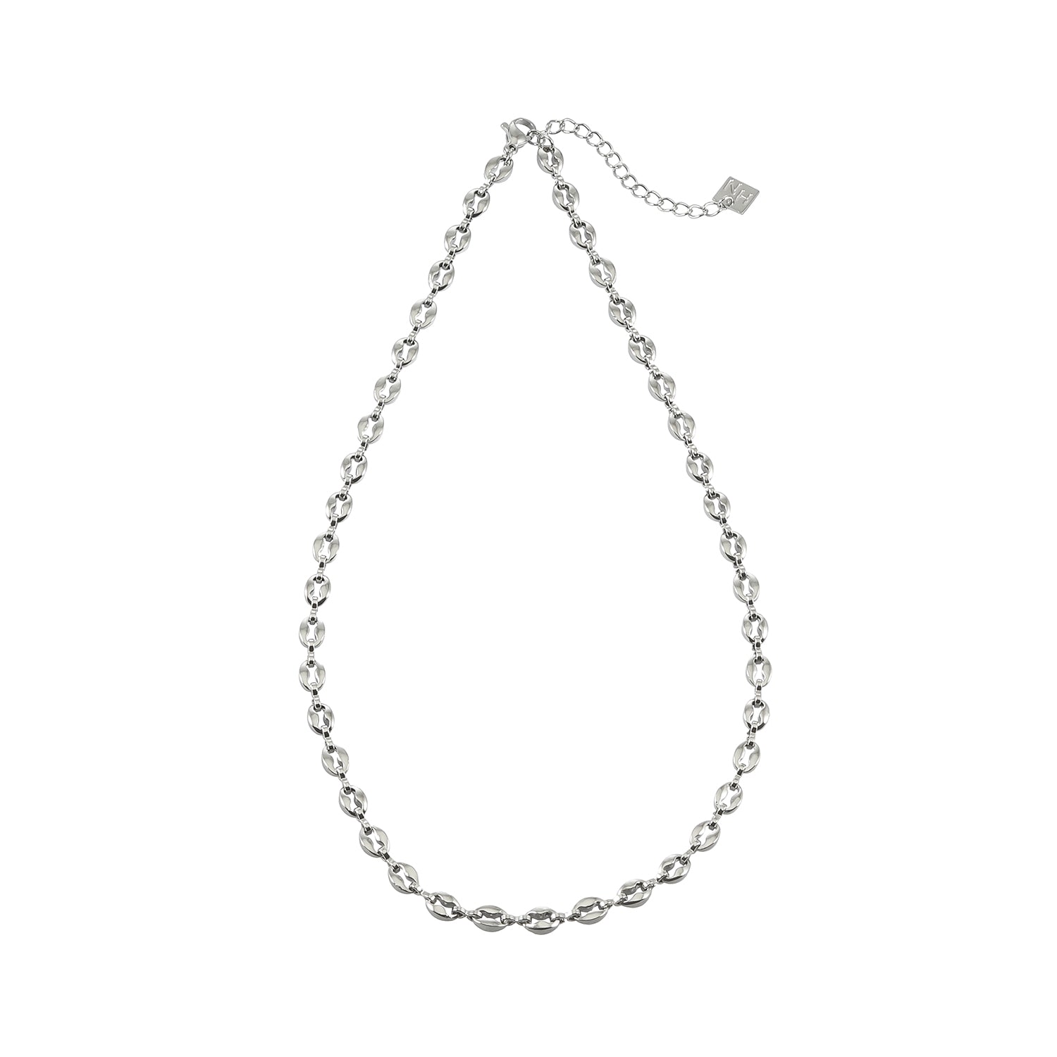 IKEM Silver (White Gold): Oval-Beads Coffee Bean Chain Necklace