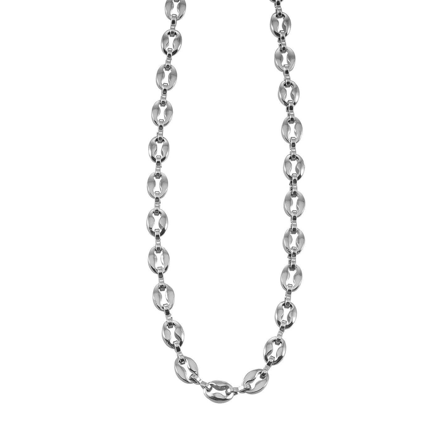 IKEM Silver (White Gold): Oval-Beads Coffee Bean Chain Necklace