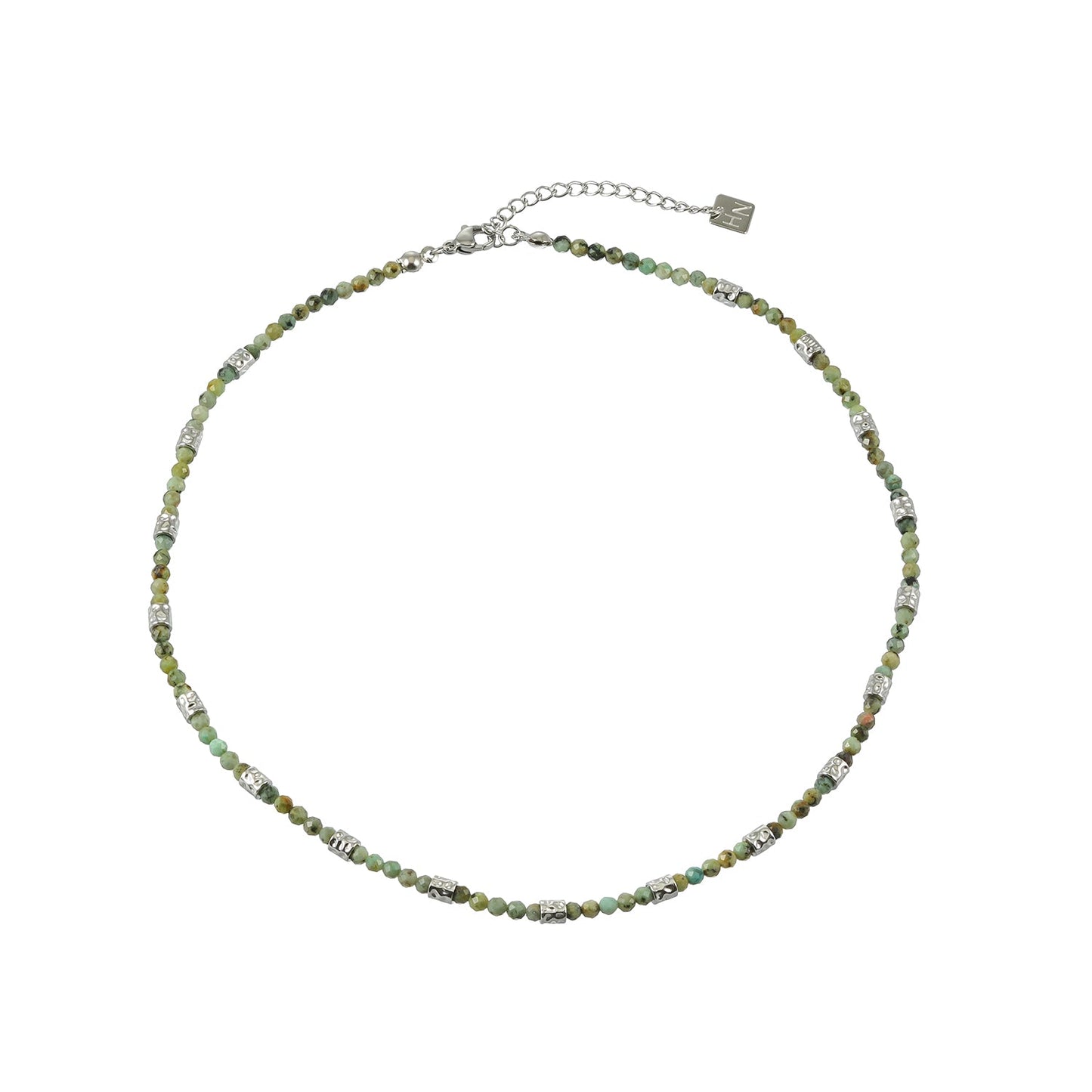 TWANDA Silver (White Gold): Mix Natural Stone and Metal Beads Chain Necklace