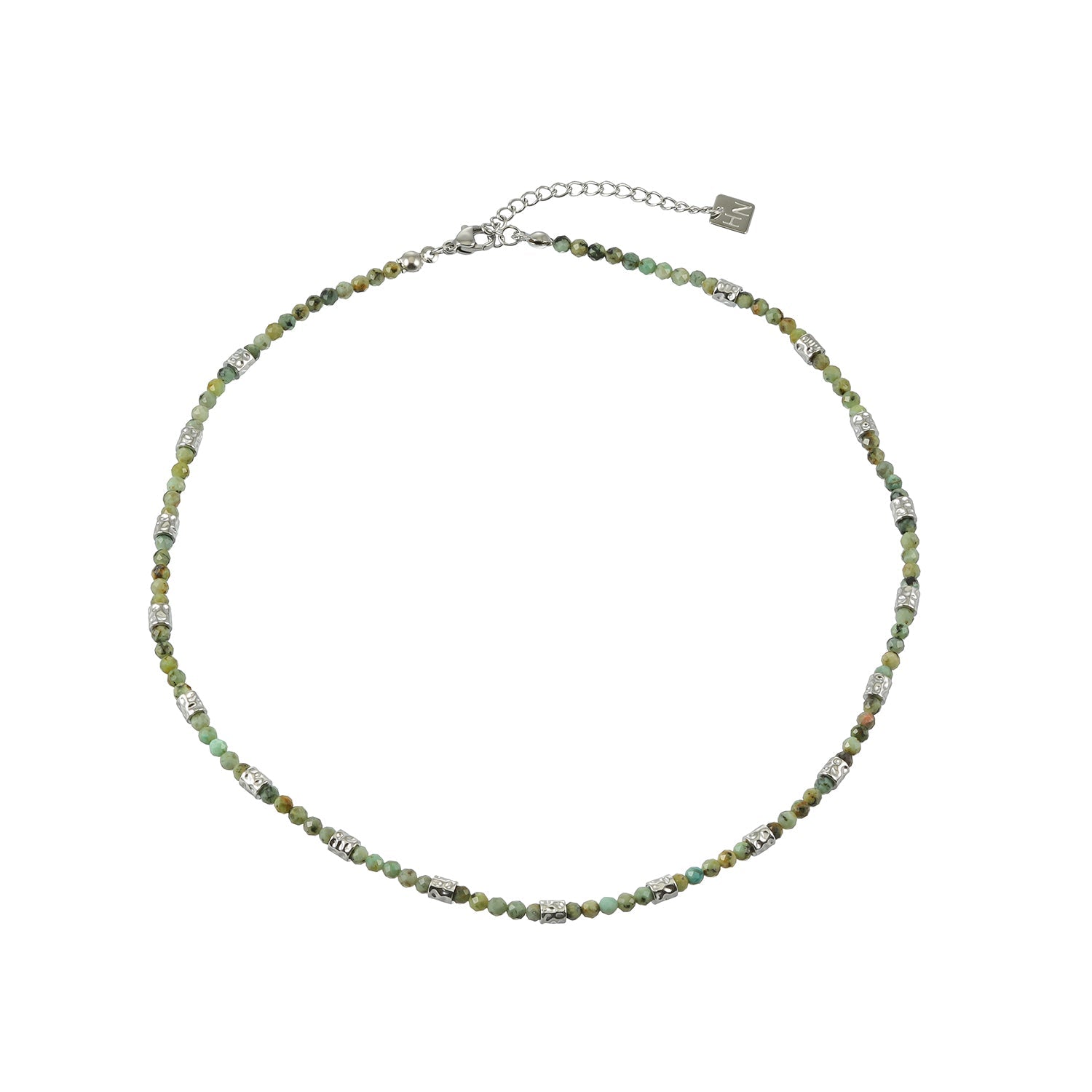 TWANDA Silver (White Gold): Mix Natural Stone and Metal Beads Chain Necklace