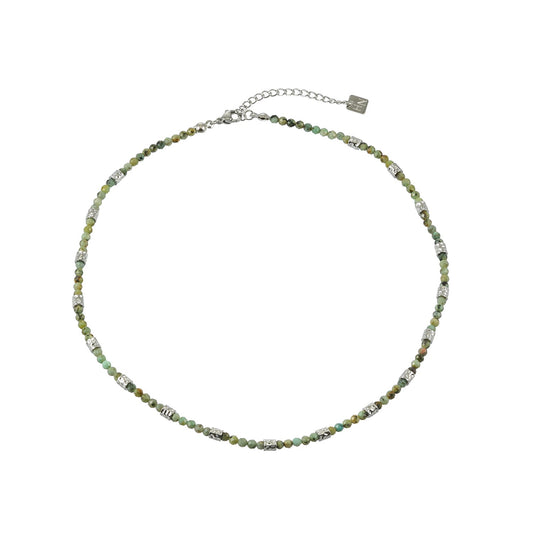 TWANDA Silver (White Gold): Mix Natural Stone and Metal Beads Chain Necklace