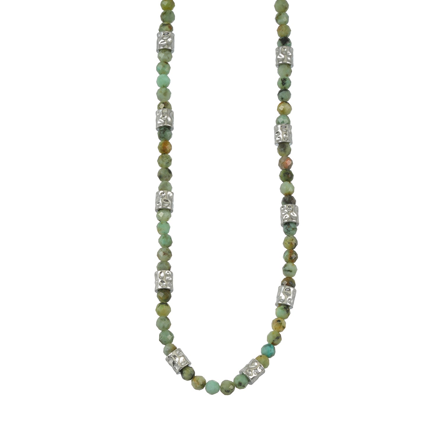 TWANDA Silver (White Gold): Mix Natural Stone and Metal Beads Chain Necklace