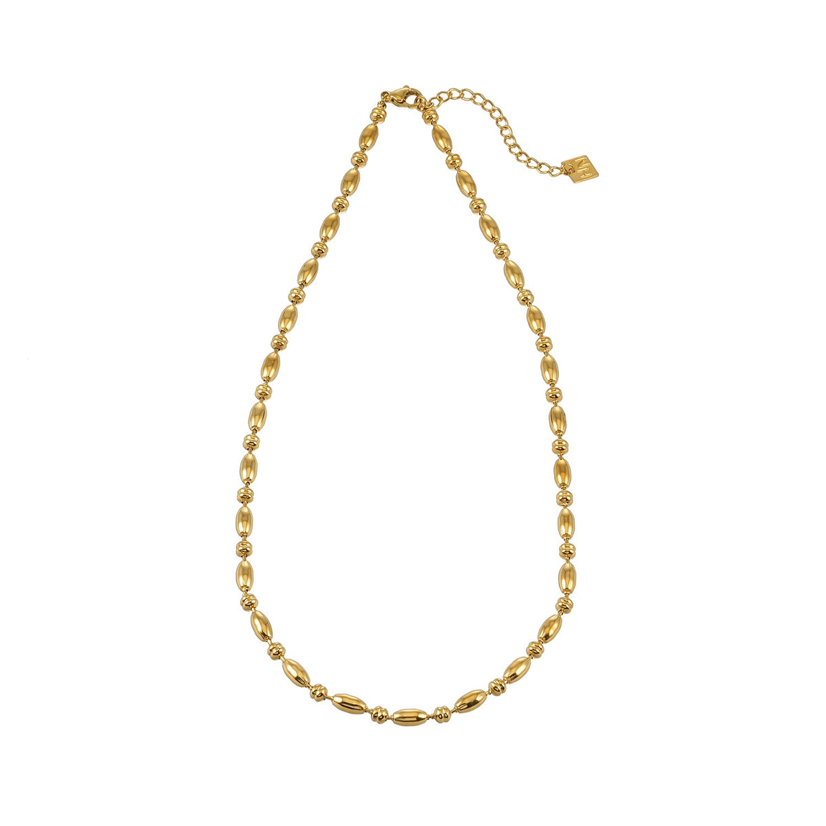 NEEMA Gold: Polished Oval Bead Necklace – Sculpted Statement Jewellery $35