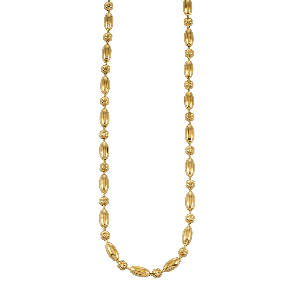 NEEMA Gold: Polished Oval Bead Necklace – Sculpted Statement Jewellery $35