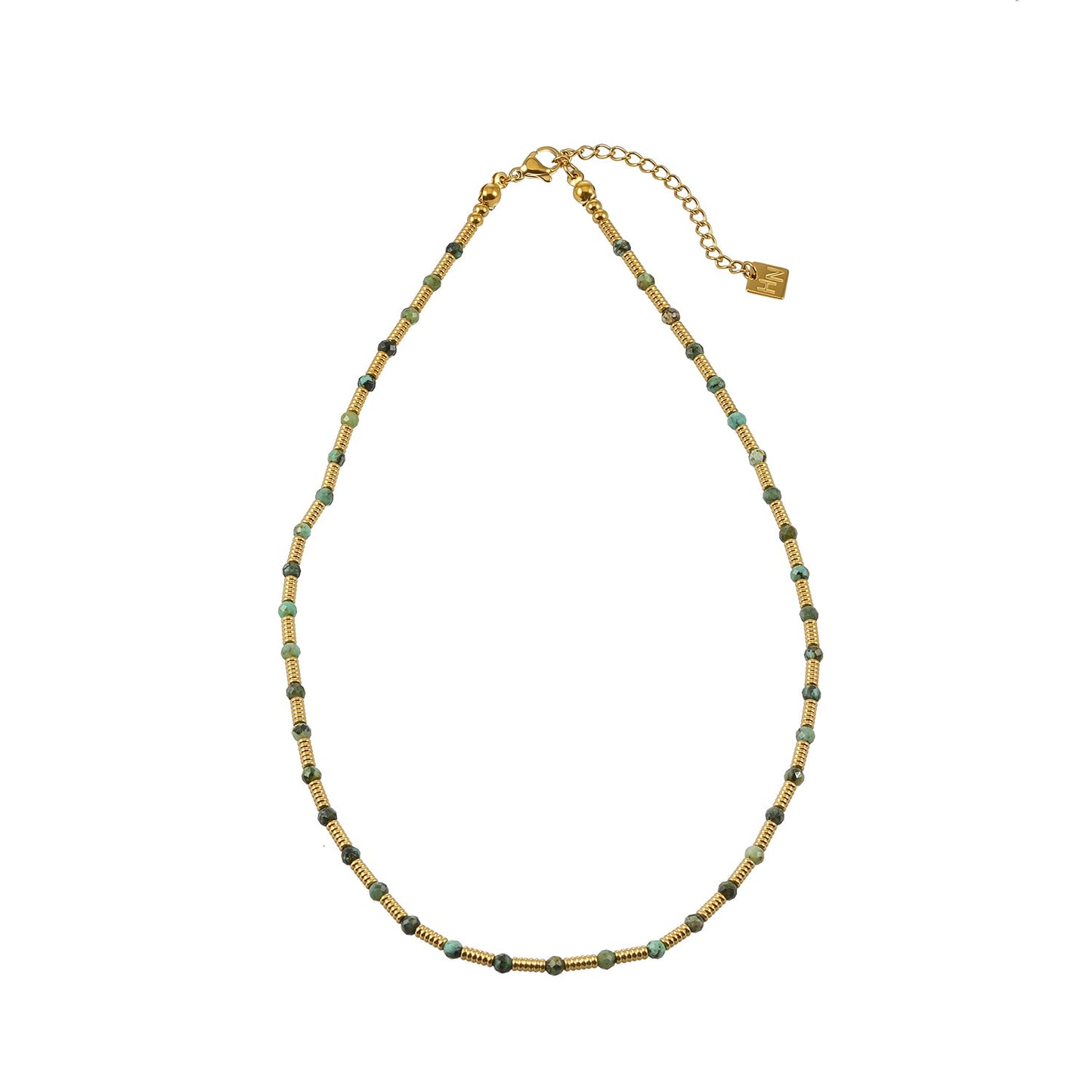 ZANIA Gold: Natural Stone and Gold Metal Beaded Necklace