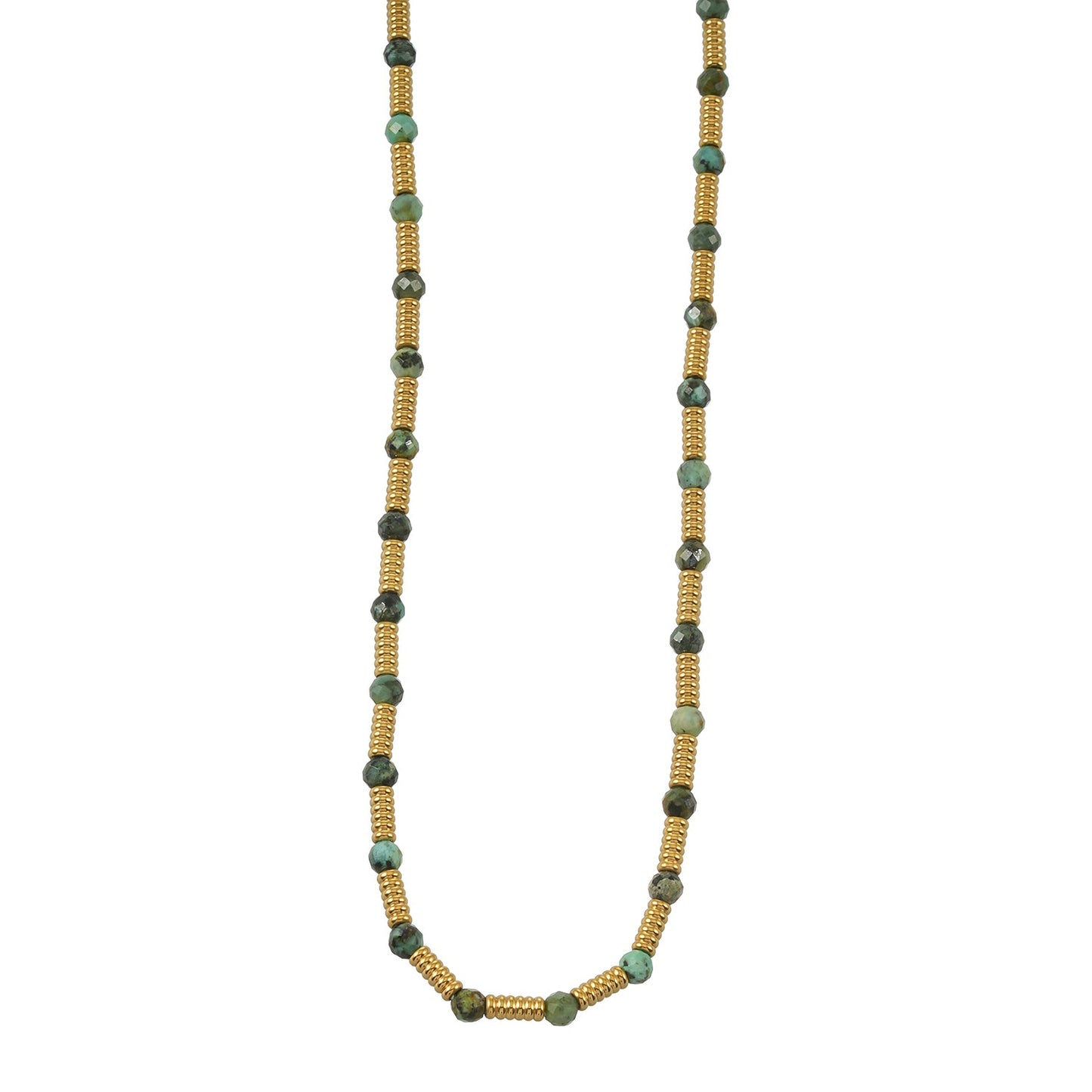 ZANIA Gold: Natural Stone and Gold Metal Beaded Necklace